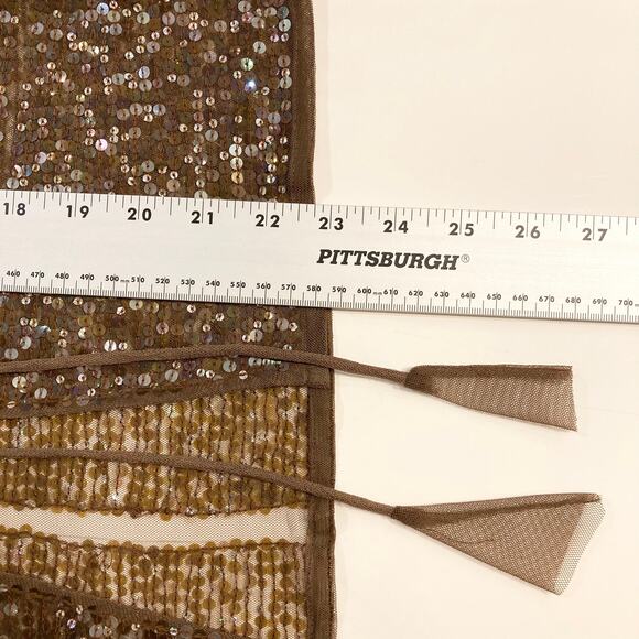 Nwot Vintage PAPELL BOUTIQUE Top Cardigan L Brown Iridescent-Sequin Sheer Tassel - Picture 10 of 11